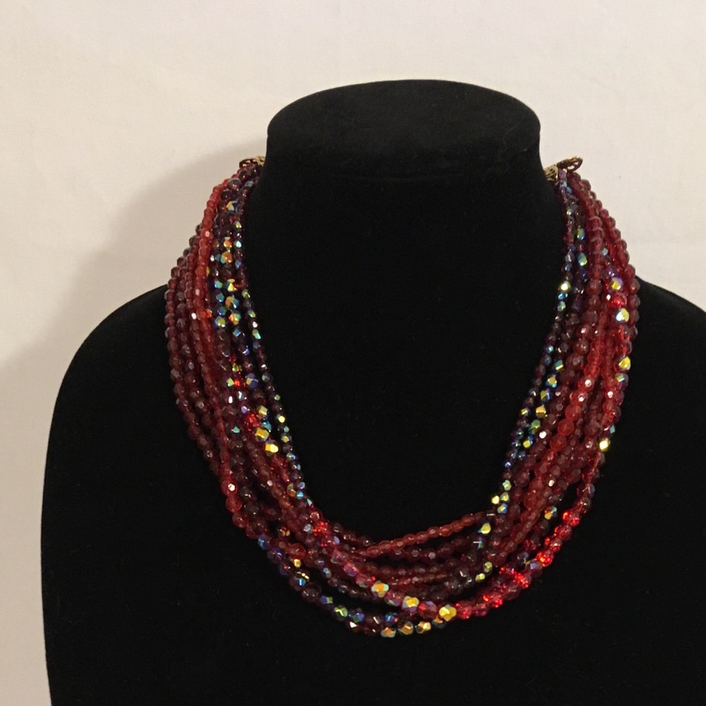 Red & Purple Beaded Torsade Neck